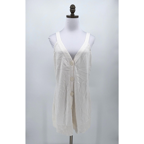 Dolce Cabo Tops - Dolce Cabo Vintage Womens White Knit Cotton V Neck Button Tunic Top Sz M NEW